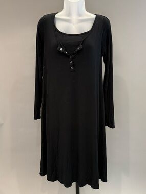 Black Long Sleeve Nursing Henley Dress